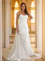 Sheath/Column Spaghetti Straps Minimalist Sleeveless Court Train Charmeuse Wedding Dresses