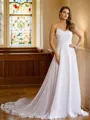 A-line Spaghetti Straps Timeless Sleeveless Chapel Train Chiffon Wedding Dresses