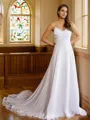 A-line Spaghetti Straps Timeless Sleeveless Chapel Train Chiffon Wedding Dresses