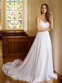A-line Spaghetti Straps Timeless Sleeveless Chapel Train Chiffon Wedding Dresses