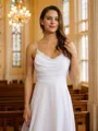 A-line Spaghetti Straps Timeless Sleeveless Chapel Train Chiffon Wedding Dresses