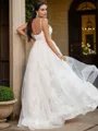 A-line Spaghetti Straps Unique Sleeveless Sweep Train Lace Wedding Dresses