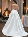 A-line Spaghetti Straps Sleeveless Sweep Train Dazzling Satin Wedding Dresses