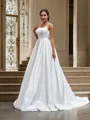 A-line Spaghetti Straps Sleeveless Sweep Train Dazzling Satin Wedding Dresses