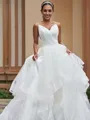 A-line Spaghetti Straps Sleeveless Sweep Train Tulle Classy Wedding Dresses