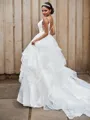 A-line Spaghetti Straps Sleeveless Sweep Train Tulle Classy Wedding Dresses