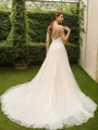 A-line V-Neck Stylish Sleeveless Court Train Tulle Wedding Dresses