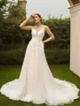 A-line V-Neck Stylish Sleeveless Court Train Tulle Wedding Dresses