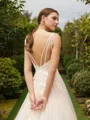 A-line V-Neck Stylish Sleeveless Court Train Tulle Wedding Dresses