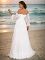 A-line Off-the-Shoulder Long Sleeves Sweep Train Delicate 30D Chiffon Wedding Dresses