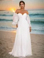 A-line Off-the-Shoulder Long Sleeves Sweep Train Delicate 30D Chiffon Wedding Dresses