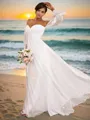 A-line Off-the-Shoulder Long Sleeves Sweep Train Delicate 30D Chiffon Wedding Dresses