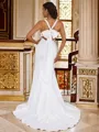 Sheath/Column V-Neck Sensual Sleeveless Sweep Train Stretch Crepe Wedding Dresses