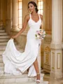 Sheath/Column V-Neck Sensual Sleeveless Sweep Train Stretch Crepe Wedding Dresses