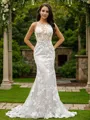 Sheath/Column Scoop Delicate Sleeveless Sweep Train Lace Wedding Dresses