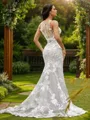 Sheath/Column Scoop Delicate Sleeveless Sweep Train Lace Wedding Dresses