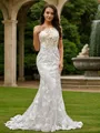 Sheath/Column Scoop Delicate Sleeveless Sweep Train Lace Wedding Dresses