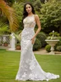 Sheath/Column Scoop Delicate Sleeveless Sweep Train Lace Wedding Dresses