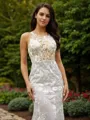 Sheath/Column Scoop Delicate Sleeveless Sweep Train Lace Wedding Dresses