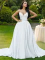 Ball Gown V-Neck Sleeveless Sweep Train Gorgeous Lace Wedding Dresses