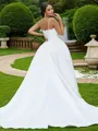 Ball Gown V-Neck Sleeveless Sweep Train Gorgeous Lace Wedding Dresses