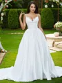 Ball Gown V-Neck Sleeveless Sweep Train Gorgeous Lace Wedding Dresses
