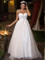 A-line Sweetheart Sleeveless Sweep Train Classic Tulle Wedding Dresses