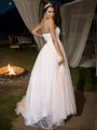 A-line Sweetheart Sleeveless Sweep Train Classic Tulle Wedding Dresses