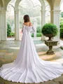 A-line Off-the-Shoulder Flowing Long Sleeves Cathedral Train Satin Chiffon Wedding Dresses