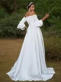 A-line Off-the-Shoulder 3/4 Sleeves Sweep Train Charmeuse Exquisite Wedding Dresses