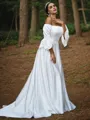 A-line Off-the-Shoulder 3/4 Sleeves Sweep Train Charmeuse Exquisite Wedding Dresses