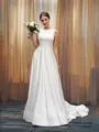 A-line Elegant Scoop Sleeveless Sweep Train Satin Wedding Dresses