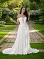 A-line Off-the-Shoulder Stylish Sleeveless Sweep Train Chiffon Wedding Dresses