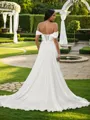 A-line Off-the-Shoulder Stylish Sleeveless Sweep Train Chiffon Wedding Dresses