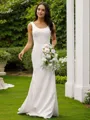 Sheath/Column Straps Show-stopping Sleeveless Sweep Train Open Back Stretch Crepe Wedding Dresses