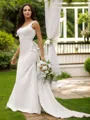 Sheath/Column Straps Show-stopping Sleeveless Sweep Train Open Back Stretch Crepe Wedding Dresses
