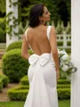 Sheath/Column Straps Show-stopping Sleeveless Sweep Train Open Back Stretch Crepe Wedding Dresses