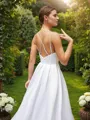 A-line V-Neck Delicate Sleeveless Court Train Satin Wedding Dresses