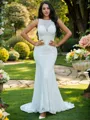 Trumpet/Mermaid Scoop Sleeveless Sweep Train Show-stopping Lace Wedding Dresses