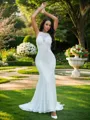 Trumpet/Mermaid Scoop Sleeveless Sweep Train Show-stopping Lace Wedding Dresses