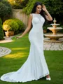Trumpet/Mermaid Scoop Sleeveless Sweep Train Show-stopping Lace Wedding Dresses