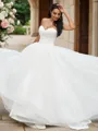 A-line Sweetheart Sleeveless Sweep Train Lace Trendy Wedding Dresses