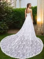 A-line Spaghetti Straps Glam Sleeveless Chapel Train Lace Wedding Dresses