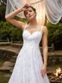 A-line Spaghetti Straps Glam Sleeveless Chapel Train Lace Wedding Dresses