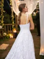 A-line Spaghetti Straps Glam Sleeveless Chapel Train Lace Wedding Dresses