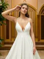 A-line V-Neck Unique Sleeveless Cathedral Train Stretch Crepe Wedding Dresses