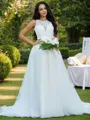 A-line Scoop Sleeveless Beautiful Sweep Train Tulle Wedding Dresses