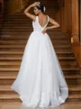 Modest A-line V-Neck Sleeveless Sweep Train Tulle Wedding Dresses