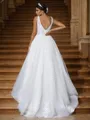 Modest A-line V-Neck Sleeveless Sweep Train Tulle Wedding Dresses