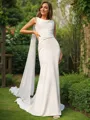 Sheath/Column Scoop Snug Sleeveless Sweep Train Silk like Satin Wedding Dresses